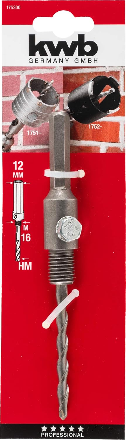 KWB 1753-00 Mounting Shank with Centering Drill M16 for Drill Bits Professional