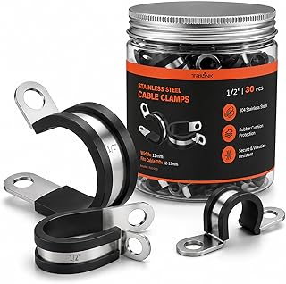 1/2" Cable Clamps, 30PCS 304 Stainless Steel P (Adel) Clamps, Rubber Cushioned Hose Routing Clamps, Anti-Vibration Rubber Insulated Clamps for Automotive, RV, Garage & Workshop Wiring