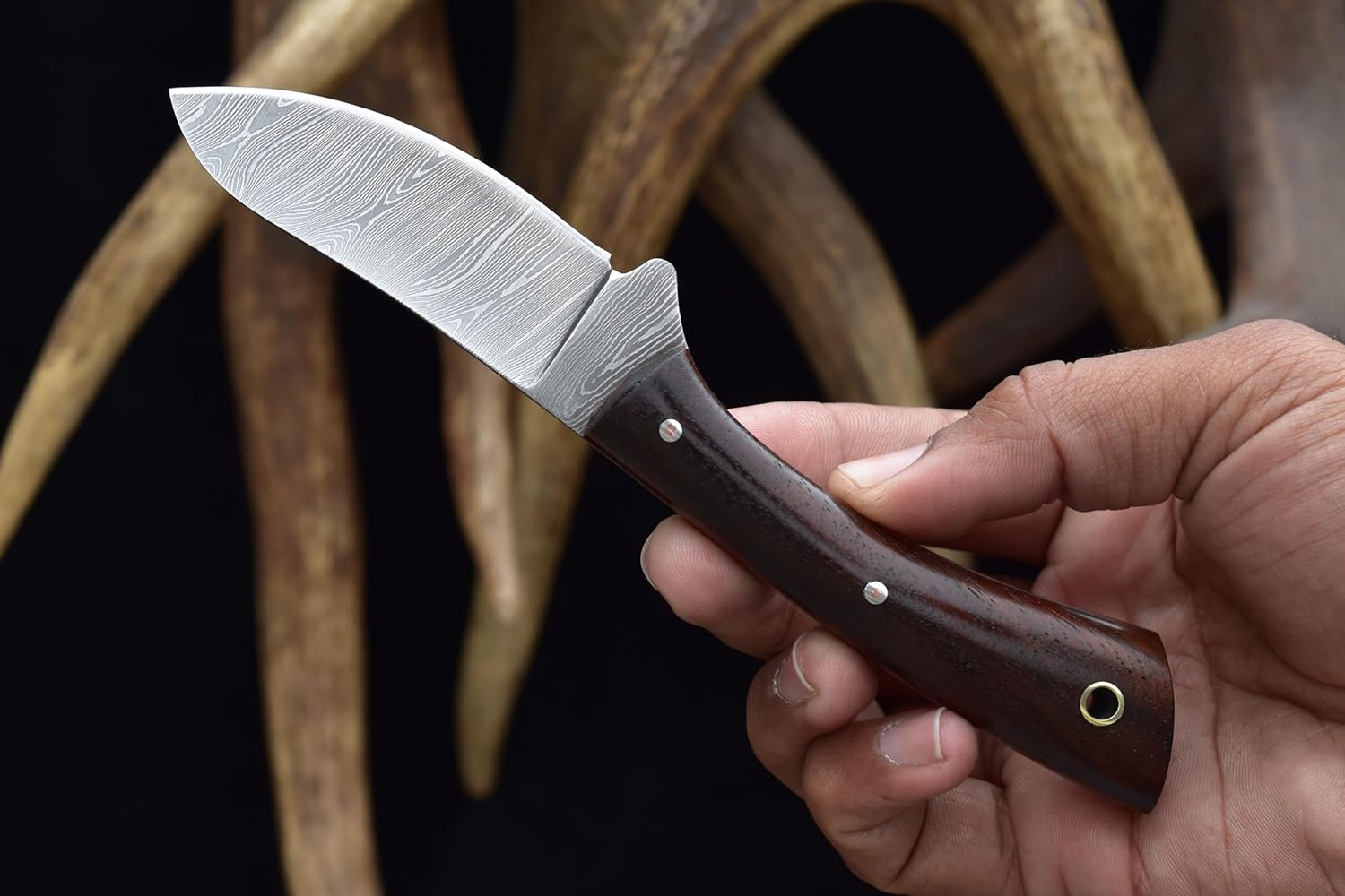 Knives Ranch Durable Handmade Damascus Steel Knife Full Tang - Slick Skinner - with Heavy Duty Dual Horizontal and Vertical Sheath (3129) (Indian Rosewood)