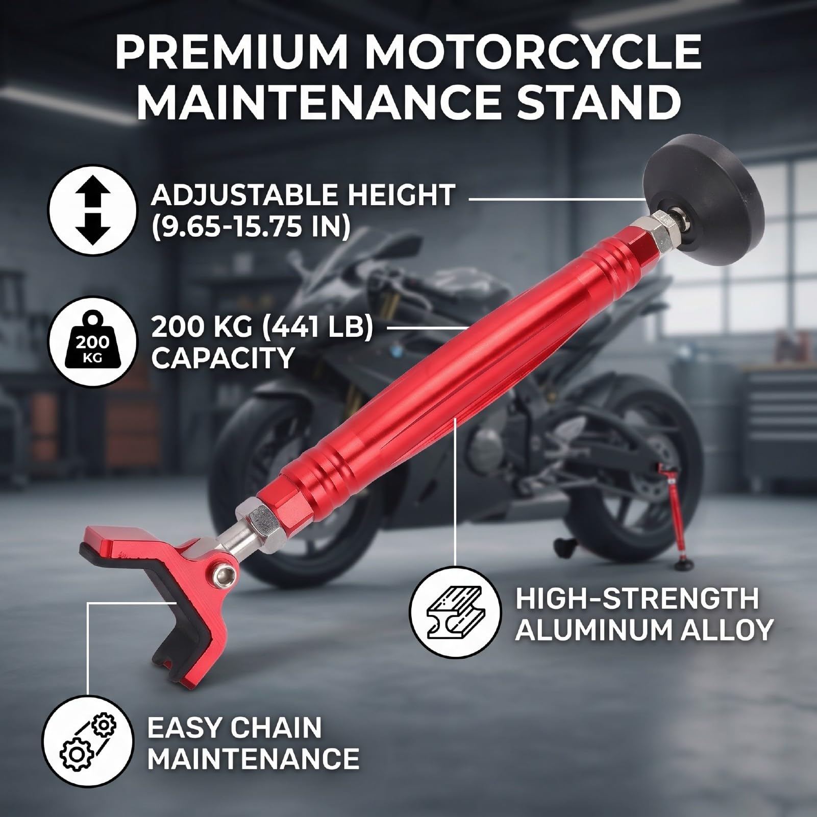Fockety Regulowany Stojak Motocyklowy z Uchwytem Hamulcowym, 200 Kg, do