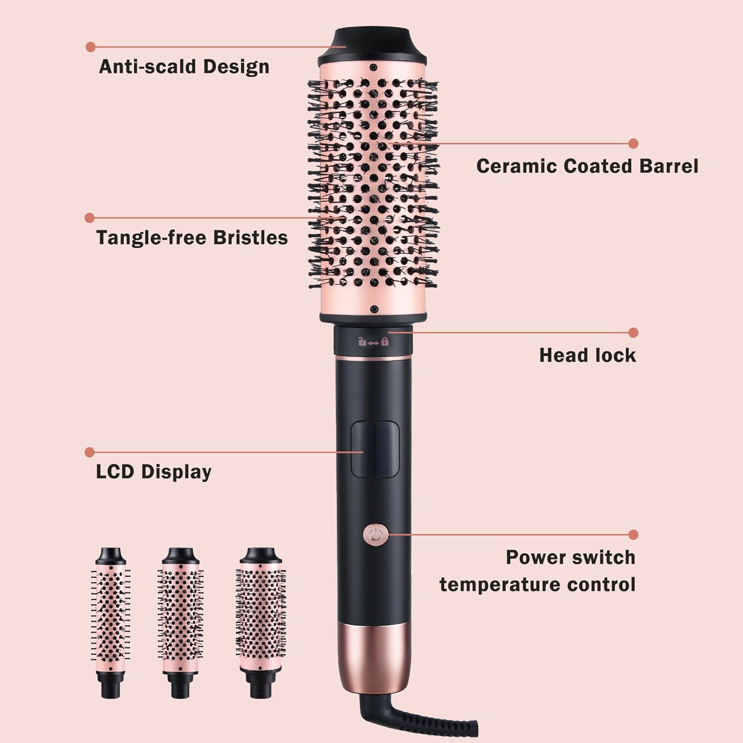 NONK 3-in-1 Interchangeable Curling Iron, 1 1/4" 1 1/2" 1 3/4" Heated Barrels for Different Curls, Adjustable Digital Temp, Fast Heat, Hair Styling Tool for All Hair Types,Large Barrel Curling Iron