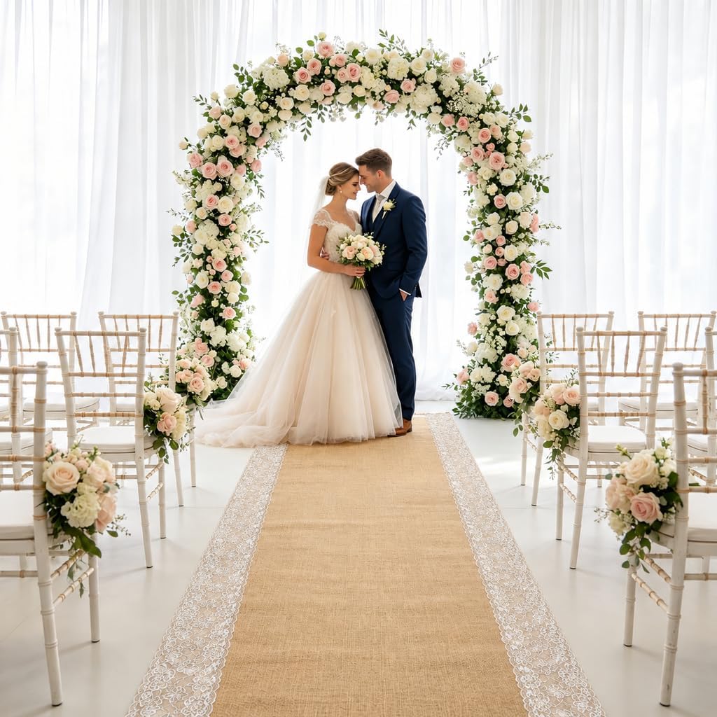JarThenaAMCS 20 x 3 Ft Wedding Aisle Runner for Wedding Ceremony with Lace Rustic Jute Burlap Carpet Rug for Beach Garden Church Reception Party Decoration