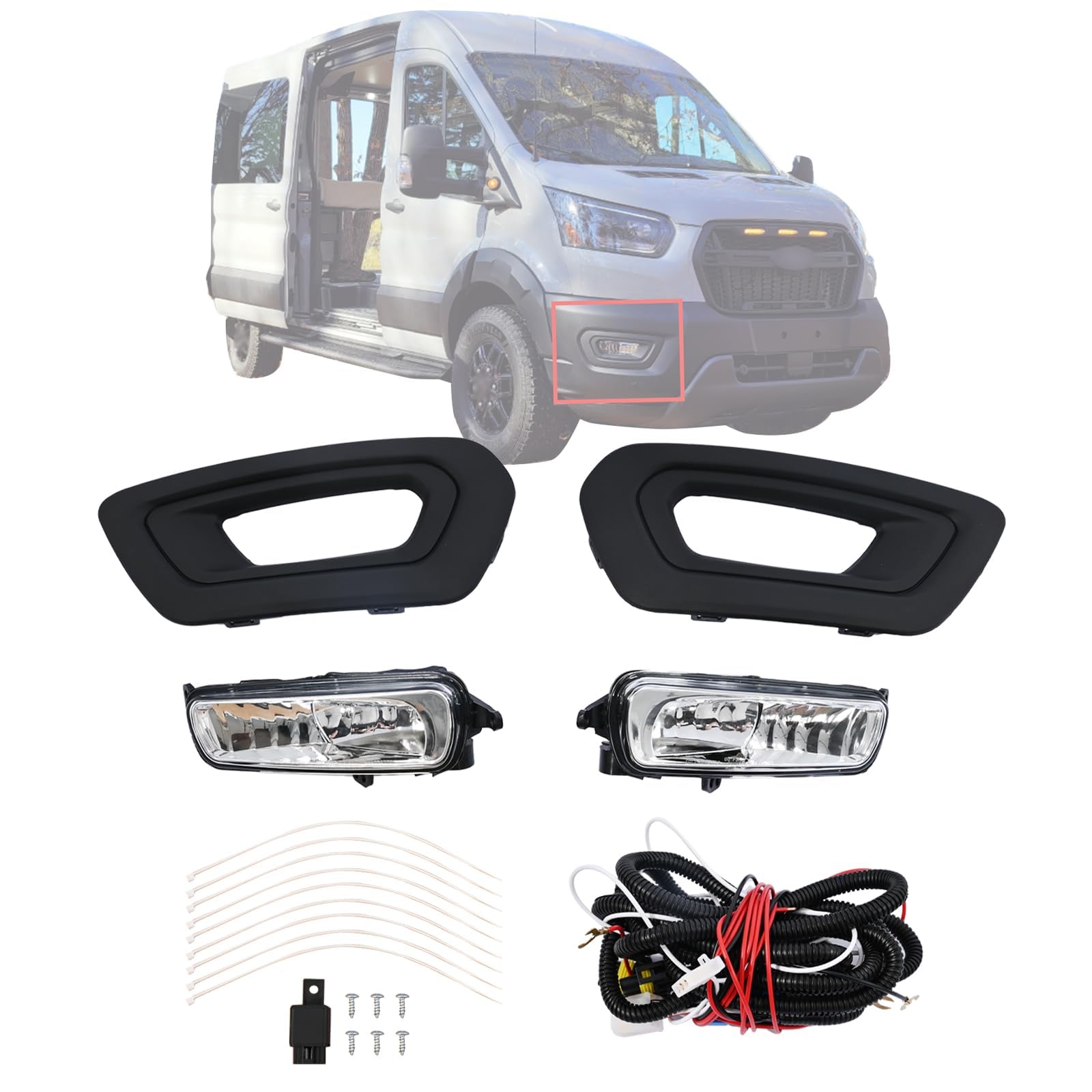 Getfarway Left & Right Fog Lights W/Bezels Wiring Kit Fit for Ford Transit│E-Transit 2020 2021 2022 2023 2024 F1EZ15200A F1EZ15201A Bumper Driving Fog