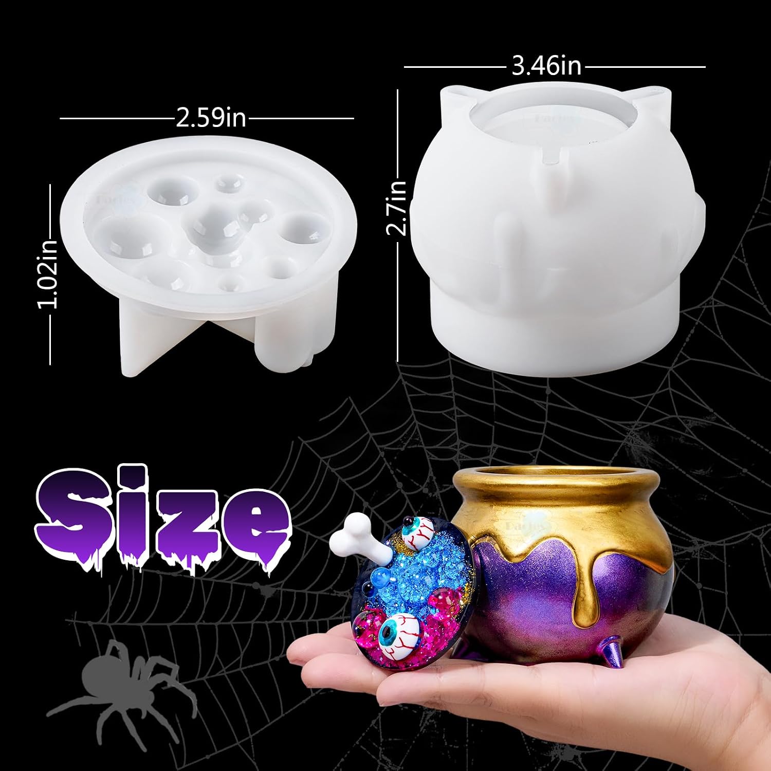 Witches Cauldron Resin Molds Halloween Cauldron Silicone Molds with Bone Bubble Lid Silicone Jar Mold for Epoxy Resin Casting DIY Jewelry Storage Box Candy Container Crafts Mould Halloween Home Decor