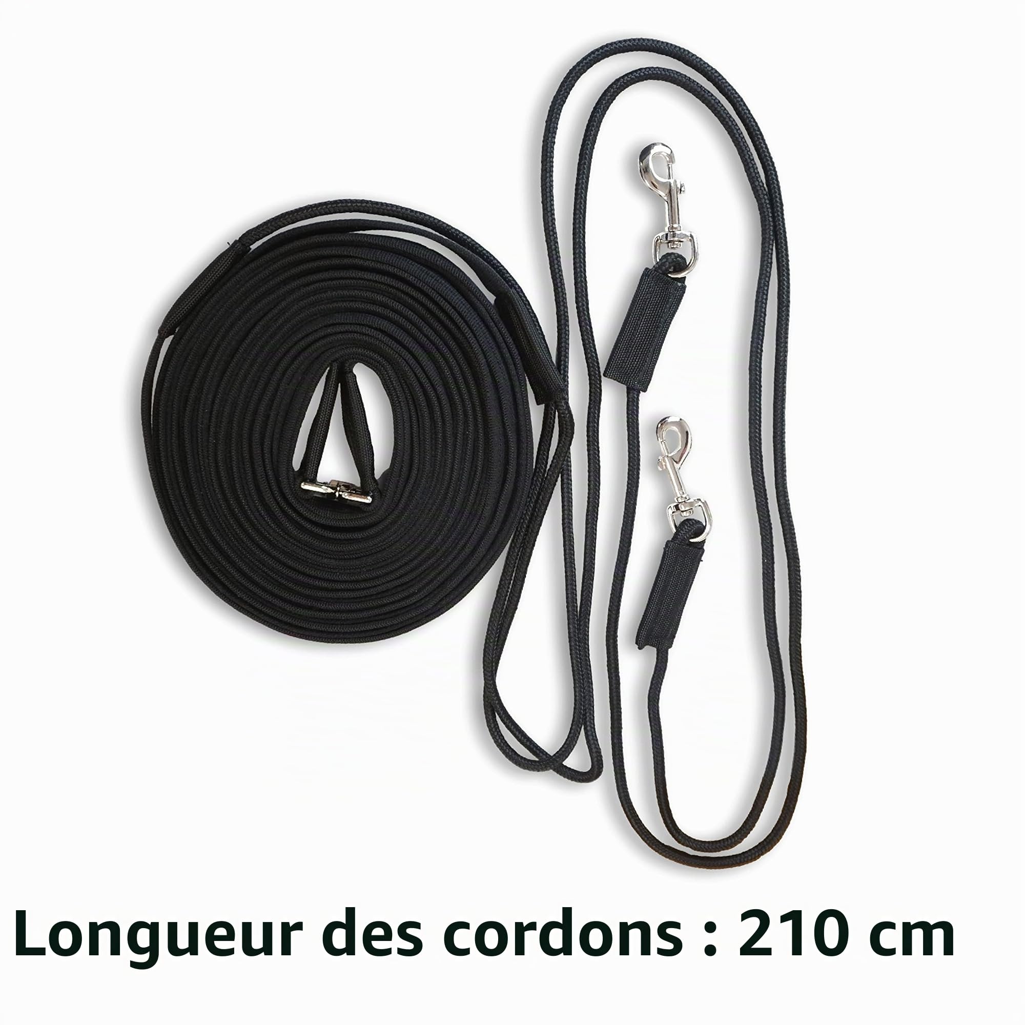 Laisse double longe pour cheval, idéale pour le travail au sol, pour la gymnastique, longueur : 16 m (1 double longe, noir)