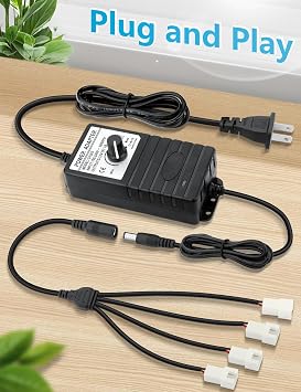 Wathai 2 Pin PC Fan Controller with Splitter 36W 12V Adjustable Power Supply with 4 Port Speed Control, 4-12V DC Adapter for Computer Cooling Fans 100-240V AC, 3A 2 Pin Compatible