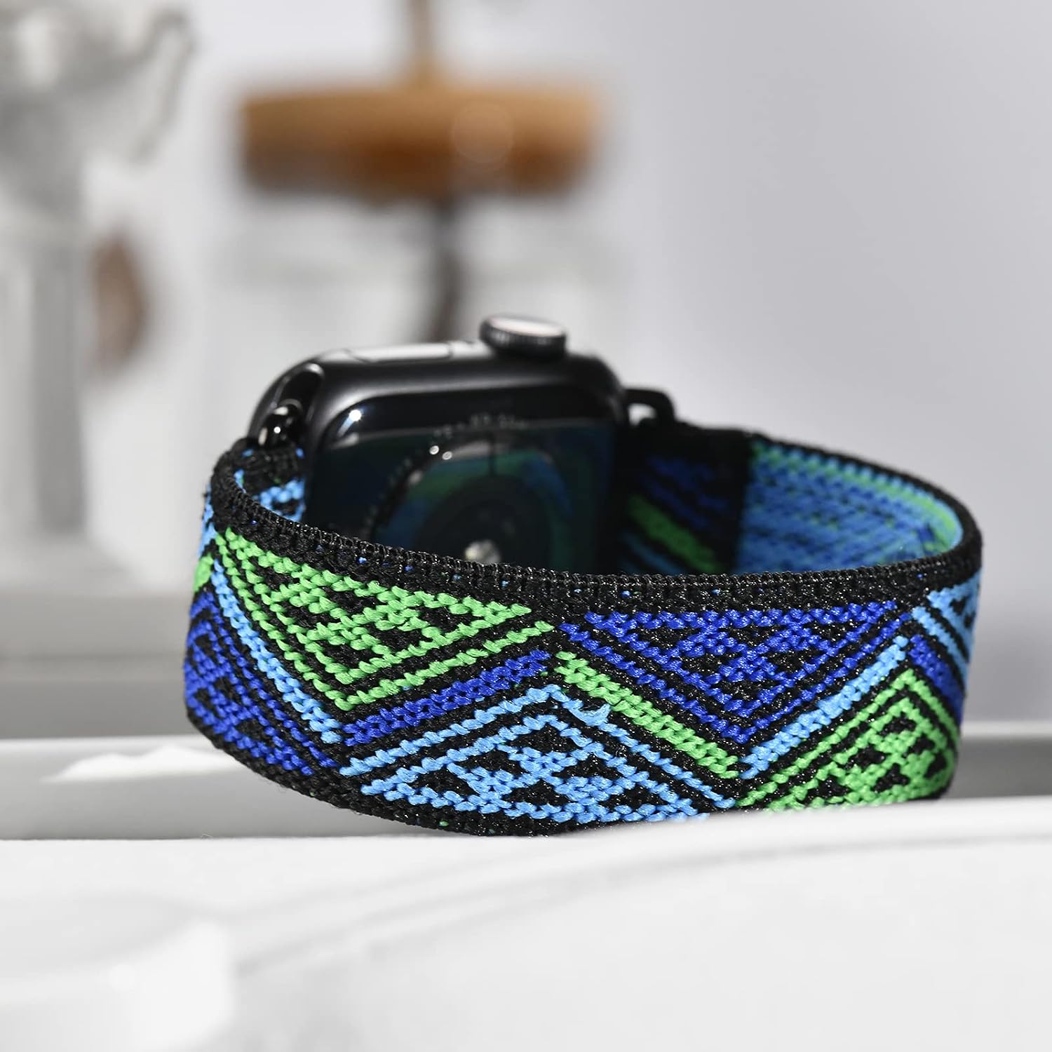 Tefeca Blue Triangle Line Pattern Elastic Compatible/Replacement Band for Apple Watch