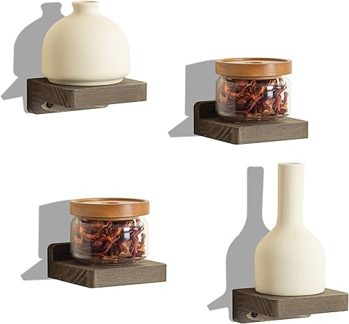 Freezing point Pequeño estante flotante para pared, juego de 4 mini estantes de pared de madera natural de 4 pulgadas, decoración de plantas,