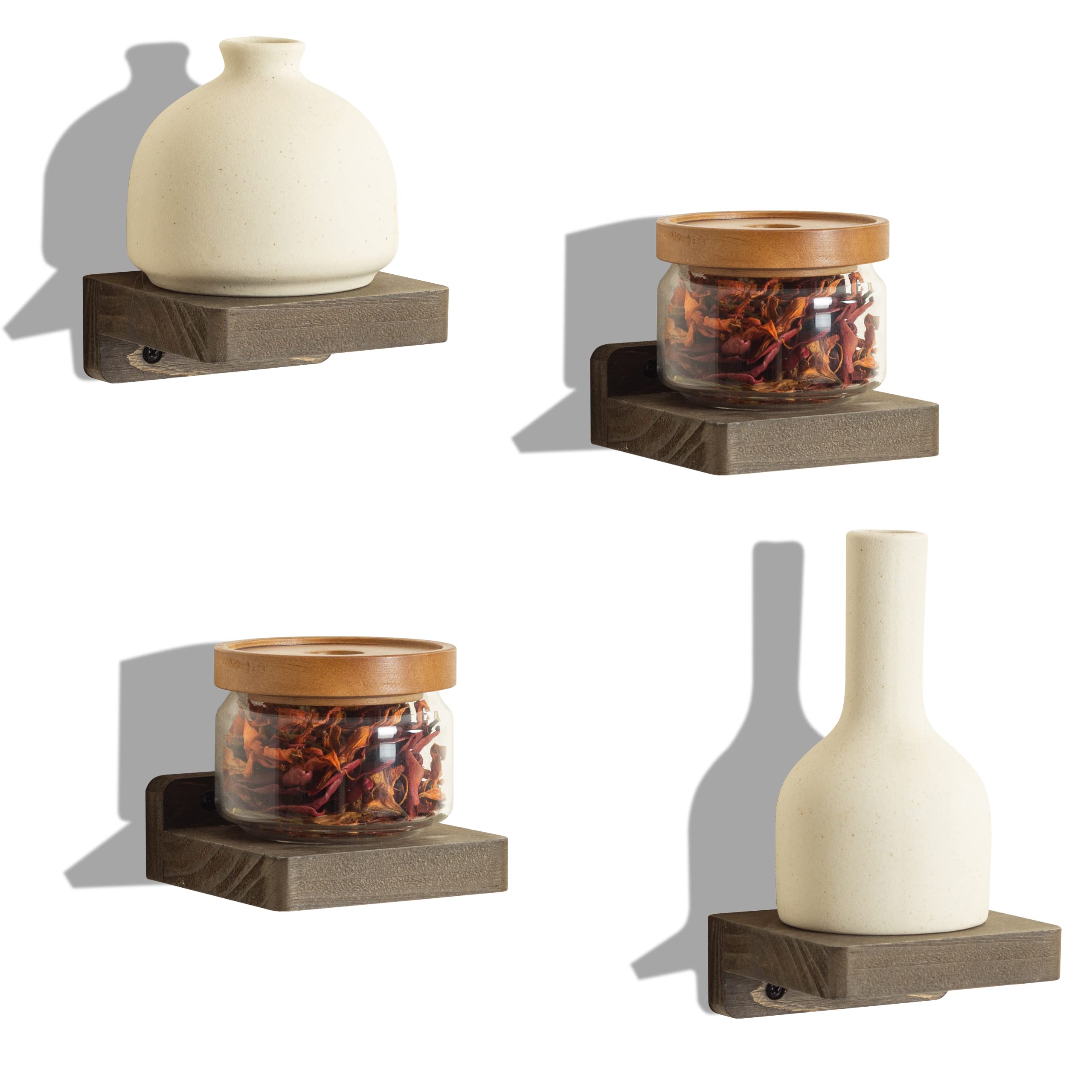 Freezing point Small Floating Shelf for Wall Set of 4 Natural Wood 4Inch Mini Wall Shelves Decor Plant Display Collectibles Mounted Kitchen Bathroom