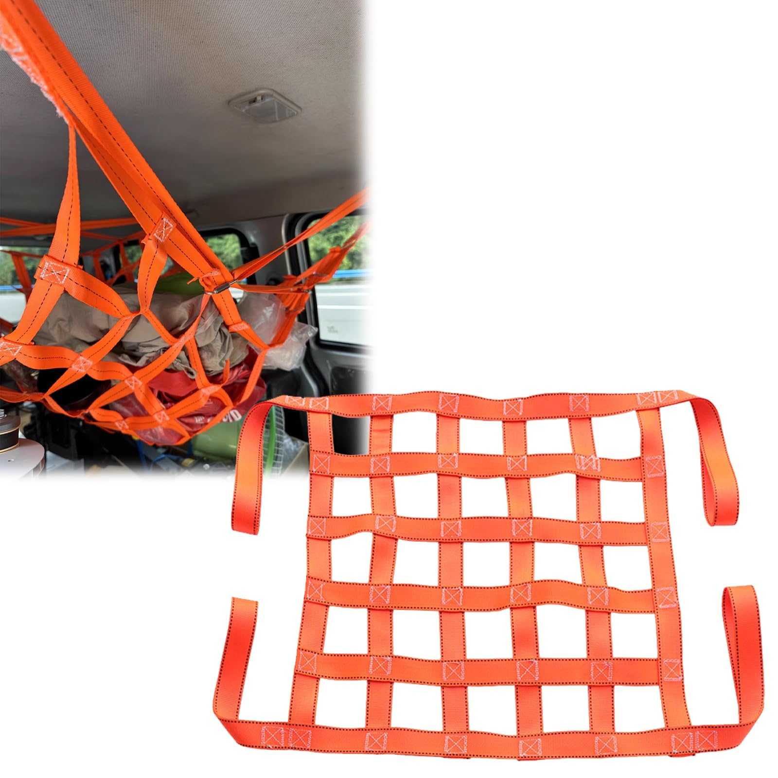 Genérico Red de Carga Naranja de Alta Resistencia de 3,5 x 3,5 m - Eslinga de poliéster de 3 toneladas, Malla de 5-20 cm para construcción, elevación de Cargas Pesadas, Aparejos, Transporte y Uso Ind