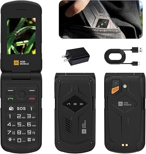 AGM M10 Flip Phone, 4G LTE desbloqueado, compatible con T-Mobile, Dual SIM, IP68 impermeable/a prueba de caídas, botones y fuente grandes, altavoz