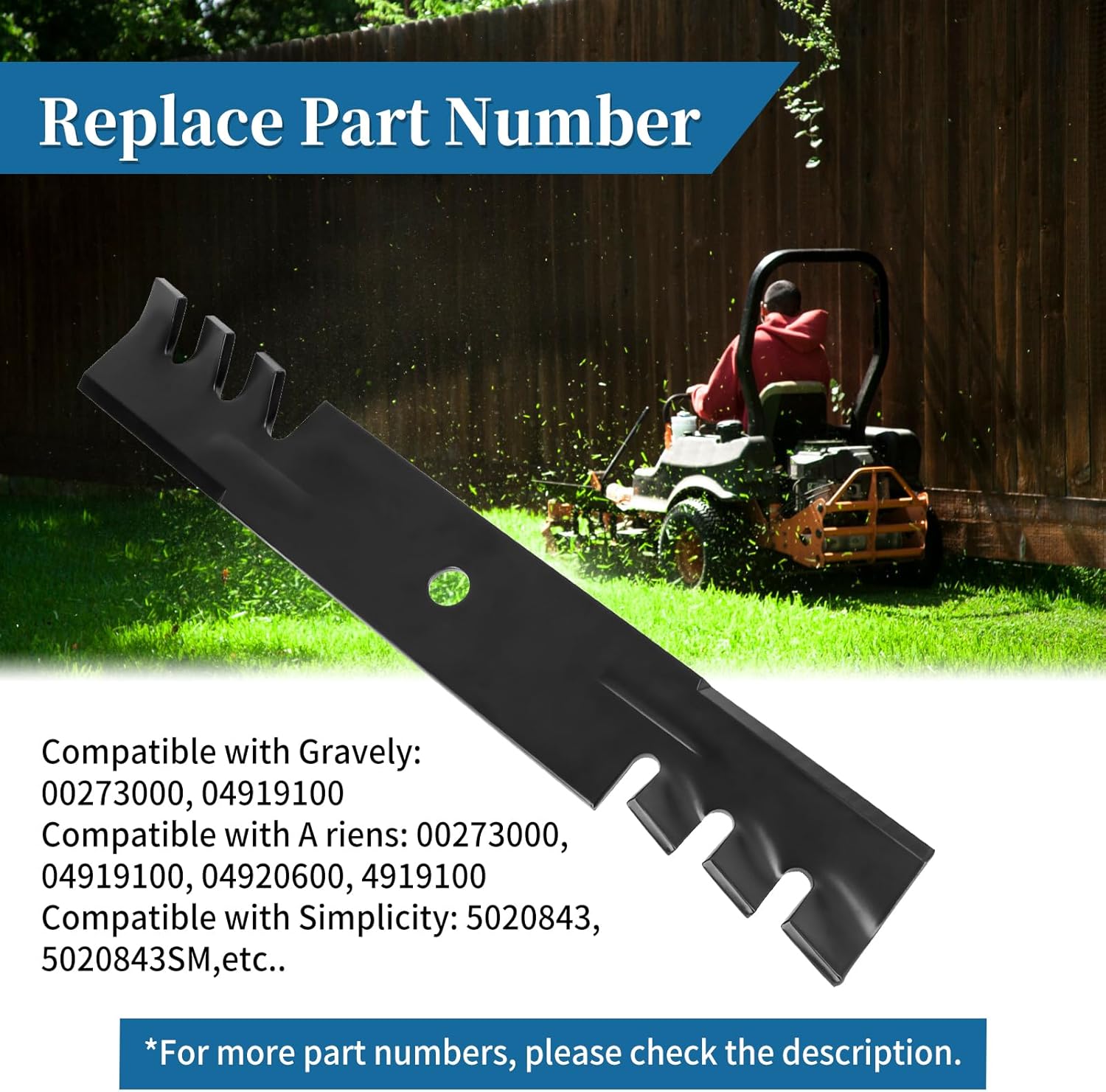 5020843 Gator Mulching Blades for 48" Lawn Mower Deck, Compatible with Ferris 5101986 Ex-Mark 1520843 103-2527 A-riens 4919100 Bobcat 112111-01 Gravely Simplicity Snapper Mower, 3 Pack