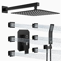 Vista 12 de Sistema de ducha en cascada de 4 funciones con chorros corporales, sistema de ducha de lluvia de cuerpo completo SR SUN RISE con grifo de ducha