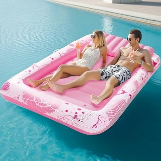 WILDPATH Inflatable Tanning Pool Lounger Float for Adults, 85" x 57" Pool Floats with Pillow, XLarge Tanning Bed for Backyard, Inflatable Sofa Pool Party Favors, Pink