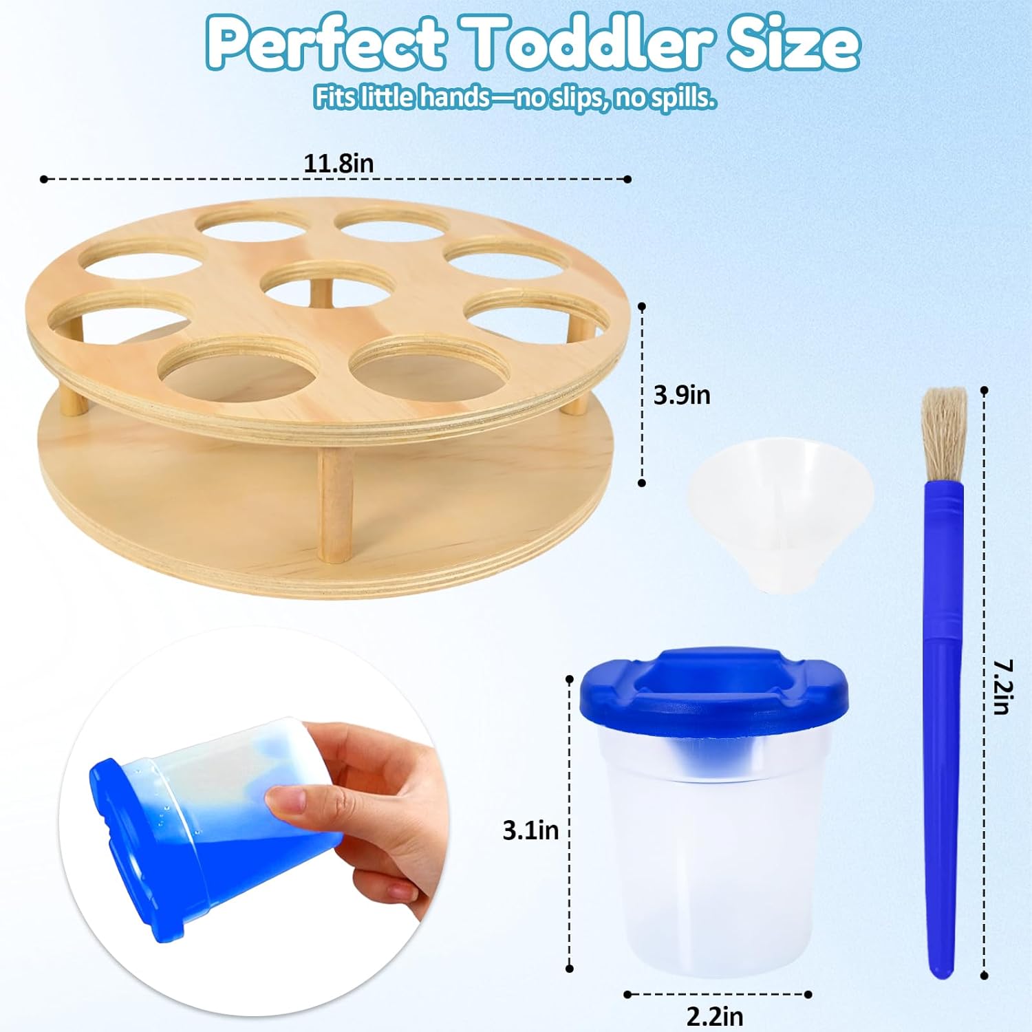 9 Pcs Spill Proof Paint Cups With Lids and 9 Holes Rotating Wooden Paint Holder Set for Kids | Reusable Professional Toddler Painting Set for Toddler Painting Activities,Classroom,Preschool