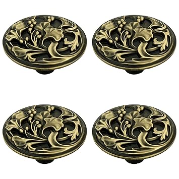 FAST Brass Antique Flower Cabinet Knob for Drawer & Small Door Knobs 4pcs