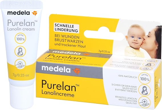 Medela Purelan 7 Gram Lanolin Nipple Cream - Quick Relaxation, Hypoallergenic, Dermatologically Tested and Odorless for Aching Nipple and Dry Skin
