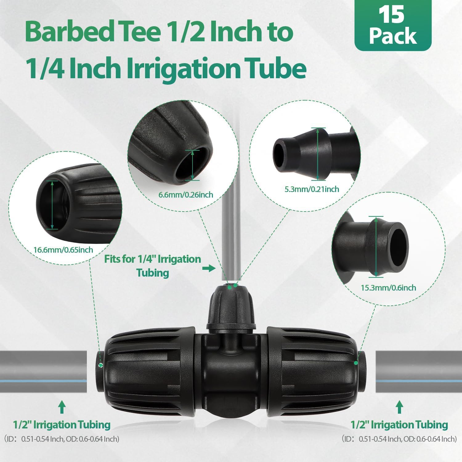 15 Piezas Conector en T de púas de Bloqueo de jardín, tubo de riego de 16 mm a 4/7 pulgada para riego de jardín de Manguera de PE