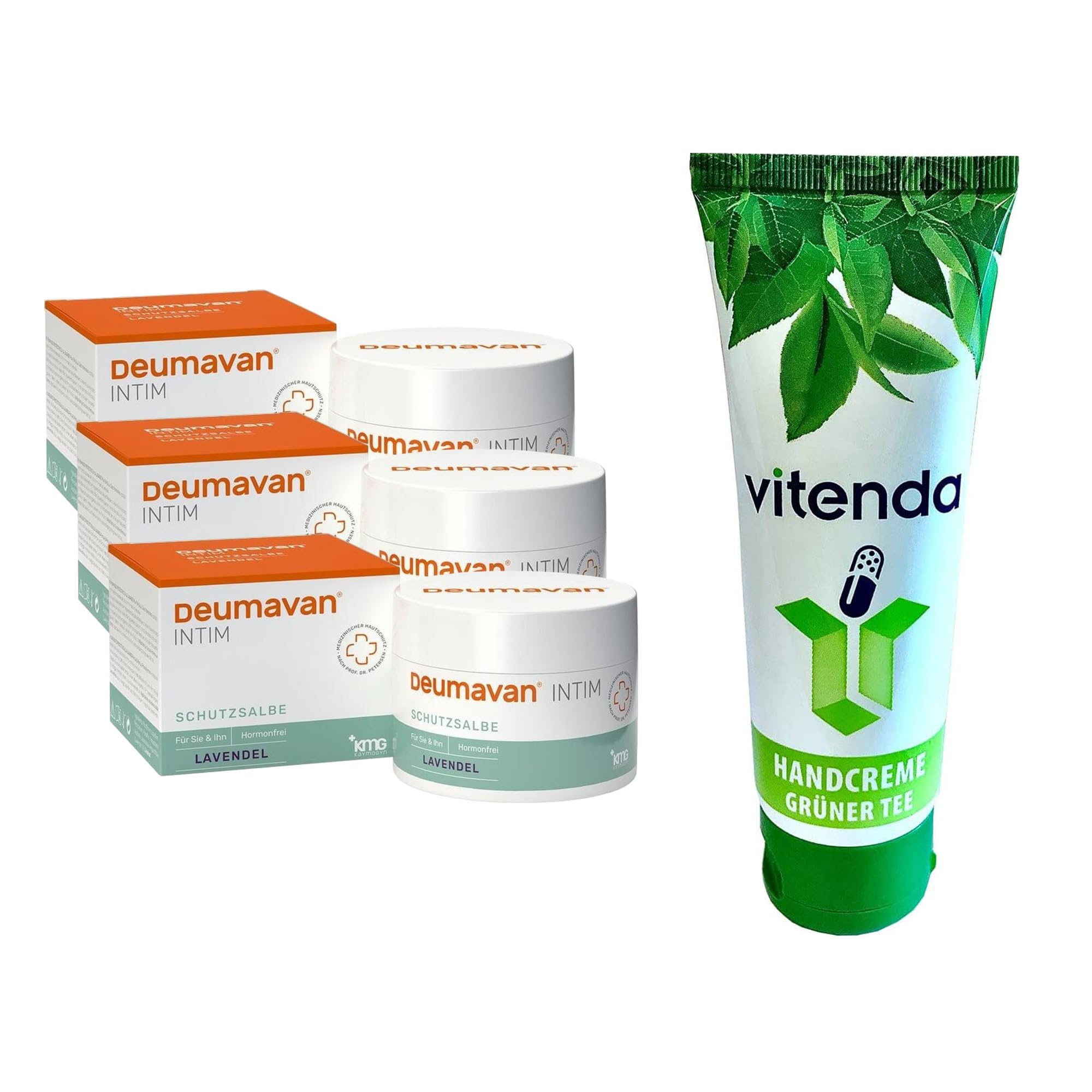 Set: Schutzsalbe Intimpflege mit Deumavan Lavendel – bei Juckreiz, Brennen & Trockenheit, 3x100ml – inkl. vitenda Handcreme