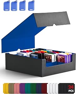 ZLCA Card Storage Box for MTG PTCG, Commander Deck Box Holds 3000+ Cards, Card Storage Case with 4 Stoppers, Card Organizer for TCG Sport Cards (Black&Blue)