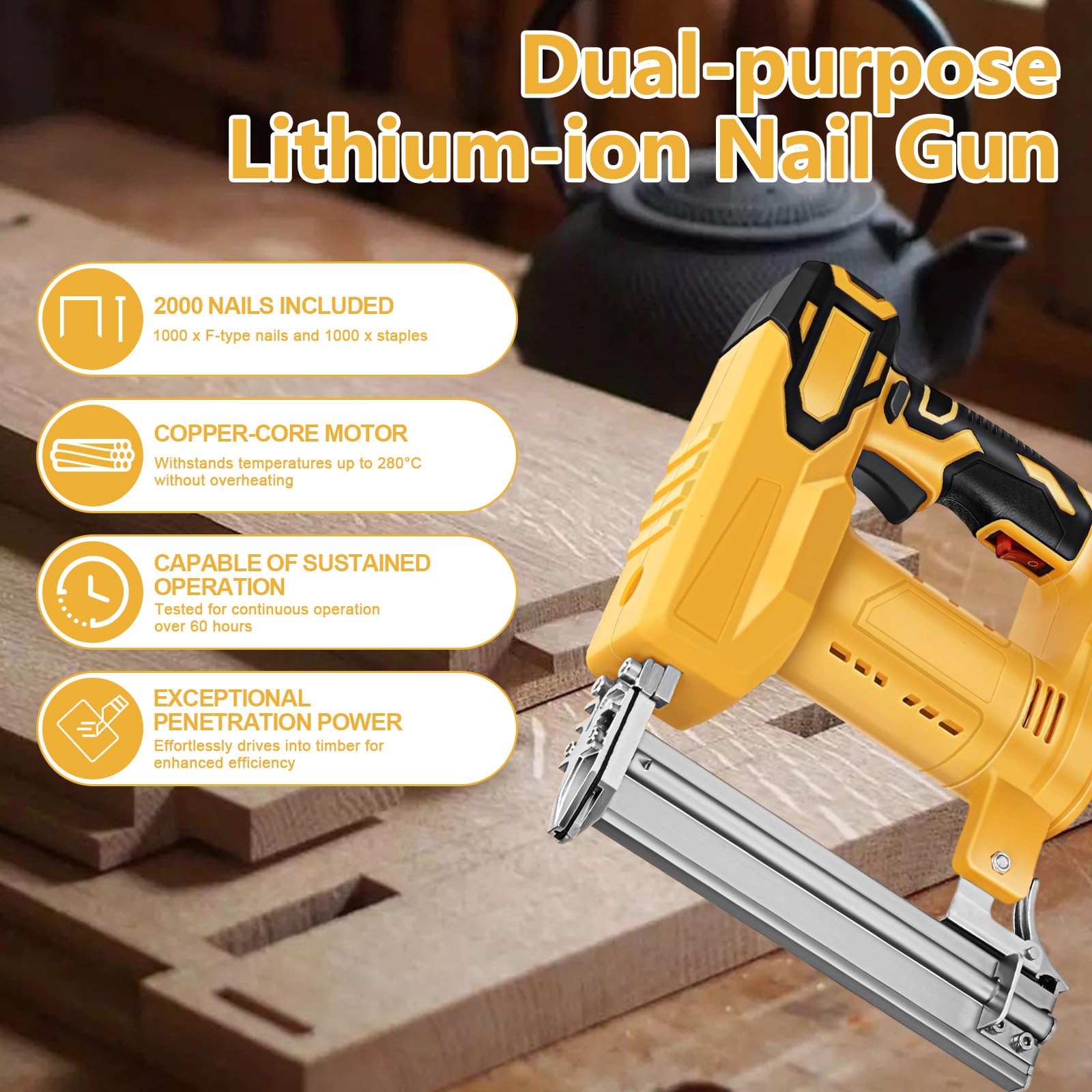Clavadora inalámbrica para batería Dewalt de 20 V, pistola grapadora de clavos 2 en 1, pistola grapadora eléctrica de 18 GA con 1000 clavos, 1000 grapas, grapadora de batería para carpintería, mejoras
