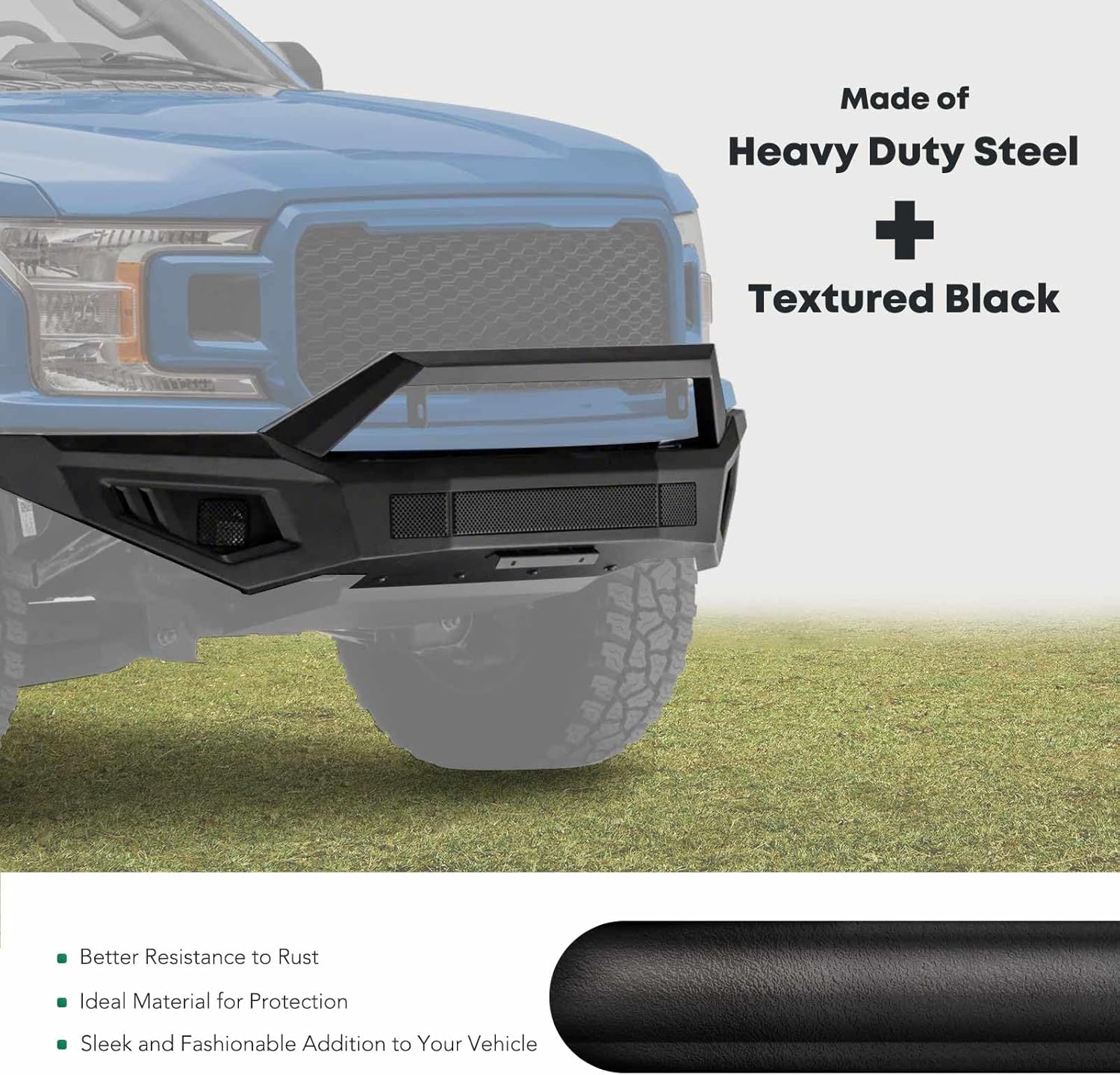 YHTAUTO Bull Bar Push Bar with Skid Plate Light Mount Fit Ford Ranger 2019 2020 2021 2022 2023, Heavy Duty Steel Brush Guard for Truck Front Bumper Style C Textured Black Off Road Accessories