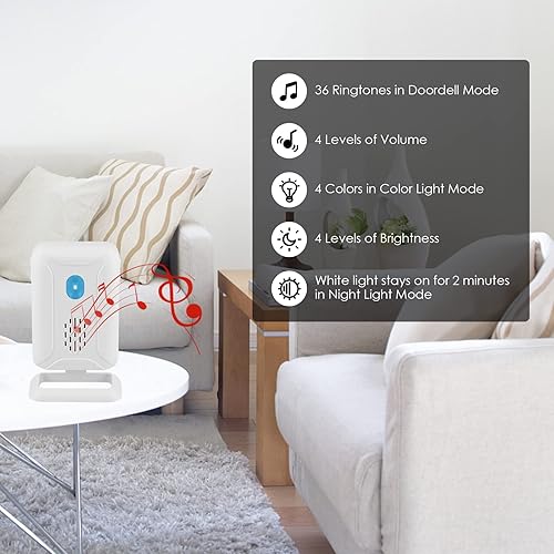 Vista 7 de GREENCYCLE Timbre inalámbrico abierto para puerta, 1 sensor magnético de alarma de puerta, funciona con pilas, no se puede utilizar solo, debe