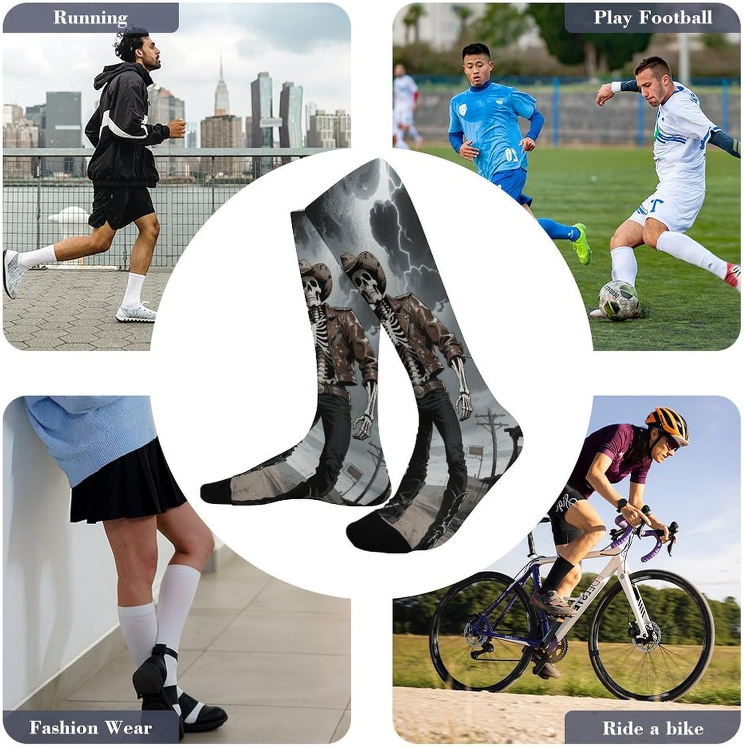 Skull Skeleton Knee High Soccer Socks Moisture Wicking