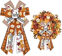Vista 1 de ALIBBON Lazos grandes de otoño para coronas, lazos de corona de Acción de Gracias, lazos de hojas de calabaza, lazos de búfalo naranja para puerta