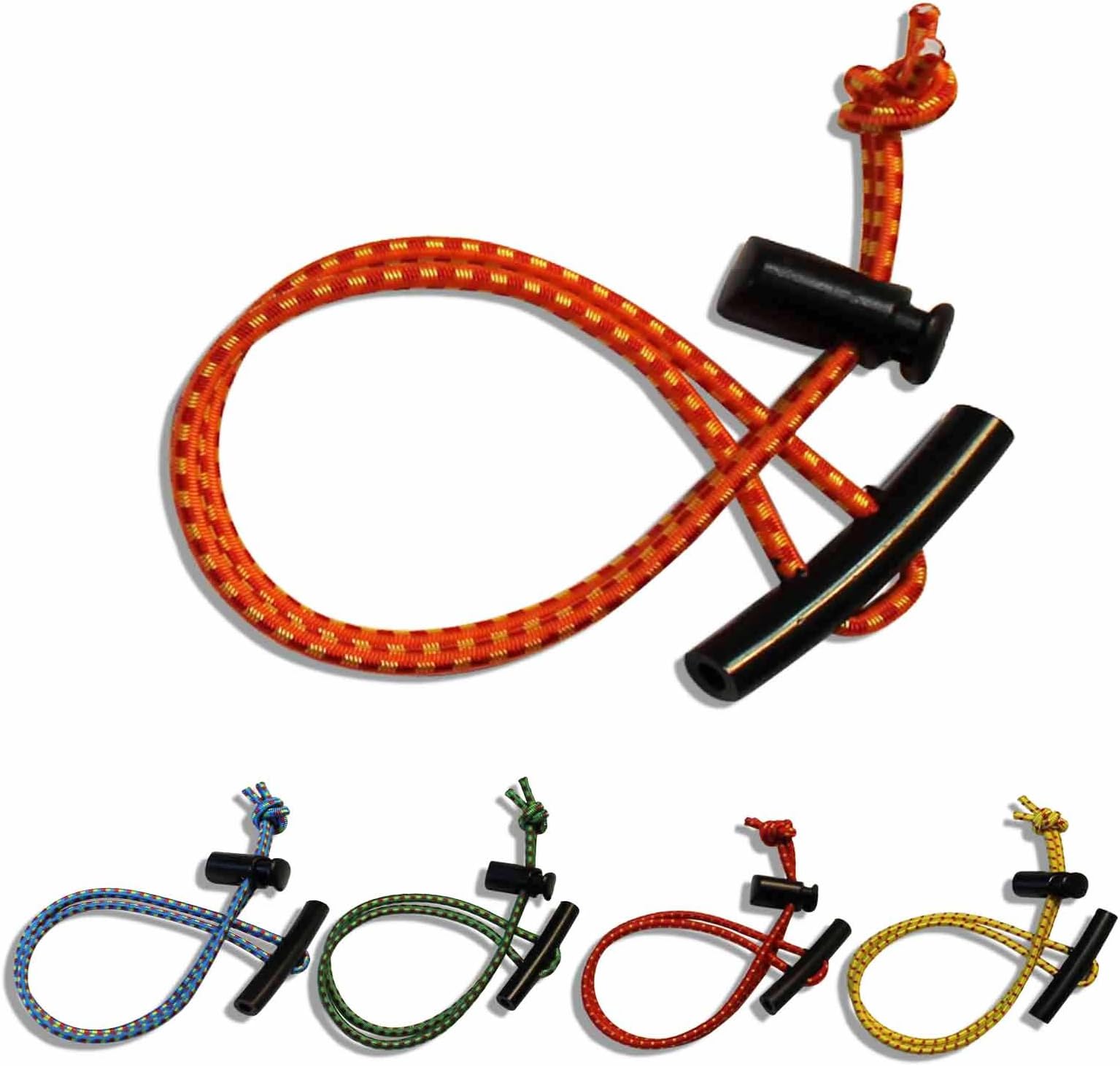 Set of 5 T Bungee Fastener Systems With Toggle for Securing Items While Traveling, Boating, Camping, Canoeing, Etc - Choose From 5 Colors (Orange)