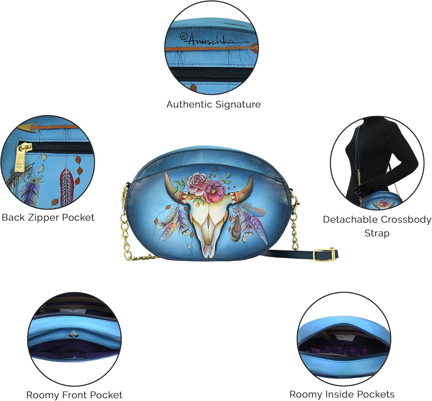 Anuschka Crossbody Bag, Women’s Hand-Painted Genuine Leather Handbag