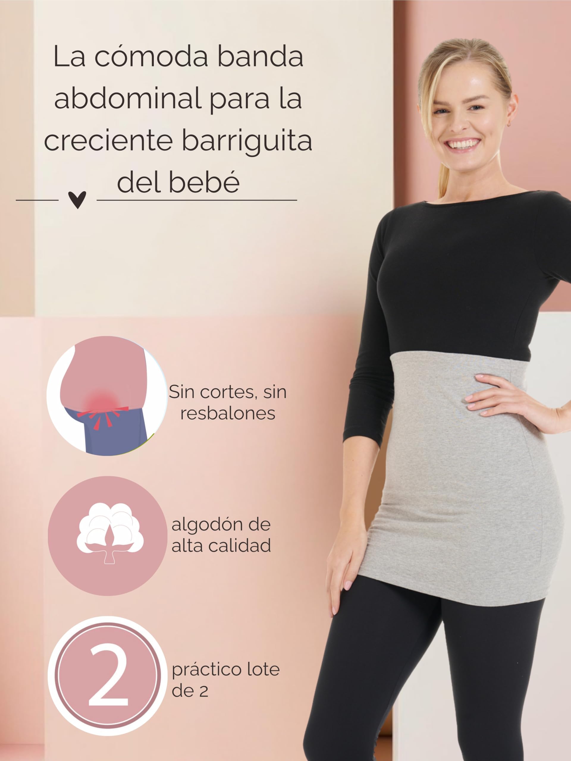 Herzmutter Banda Faja Premama Largo - Banda Vientre - 2 Partes - algodón - Banda Abdominal de Apoyo - extensión de Camisa – 6350