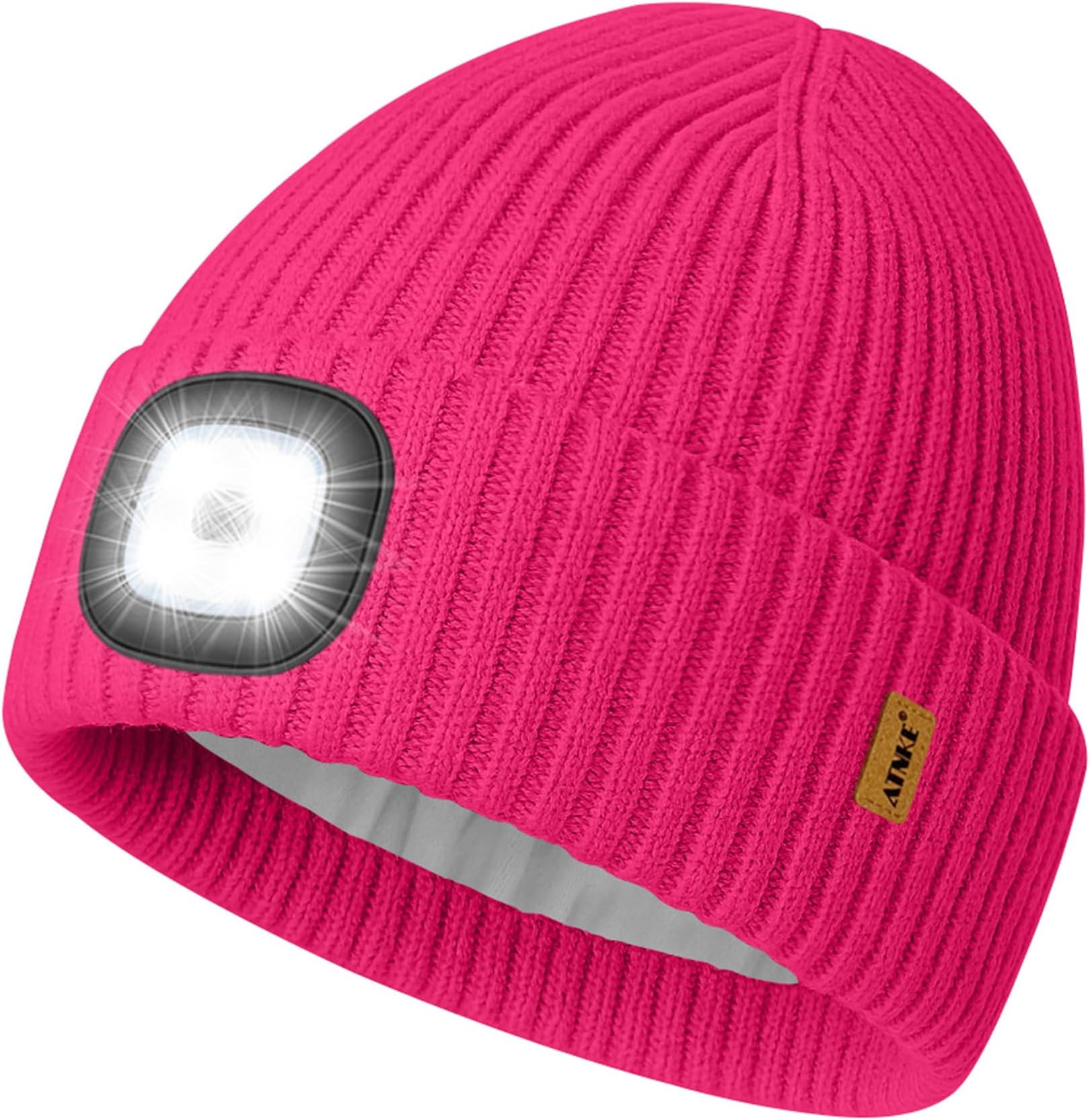 LED Lighted Lined Fleece Beanie Cap,USB Rechargeable 4 LED Running Headlamp Hat with Light Gifts for Men and Women