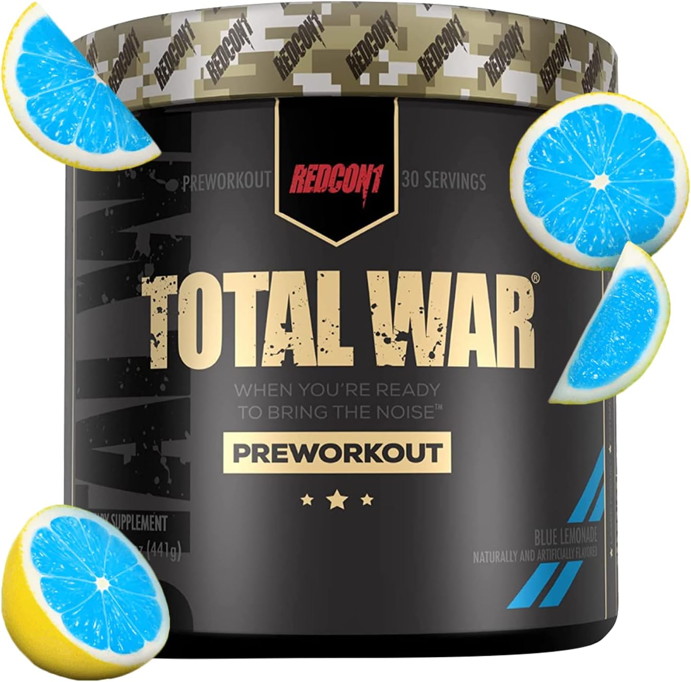 REDCON1 Total War Pre Workout Powder, Blue Lemonade - Beta Alanine + Citrulline Malate Keto Friendly Preworkout for Men & Women with 320mg of Caffeine - Fast Acting (30 Servings)