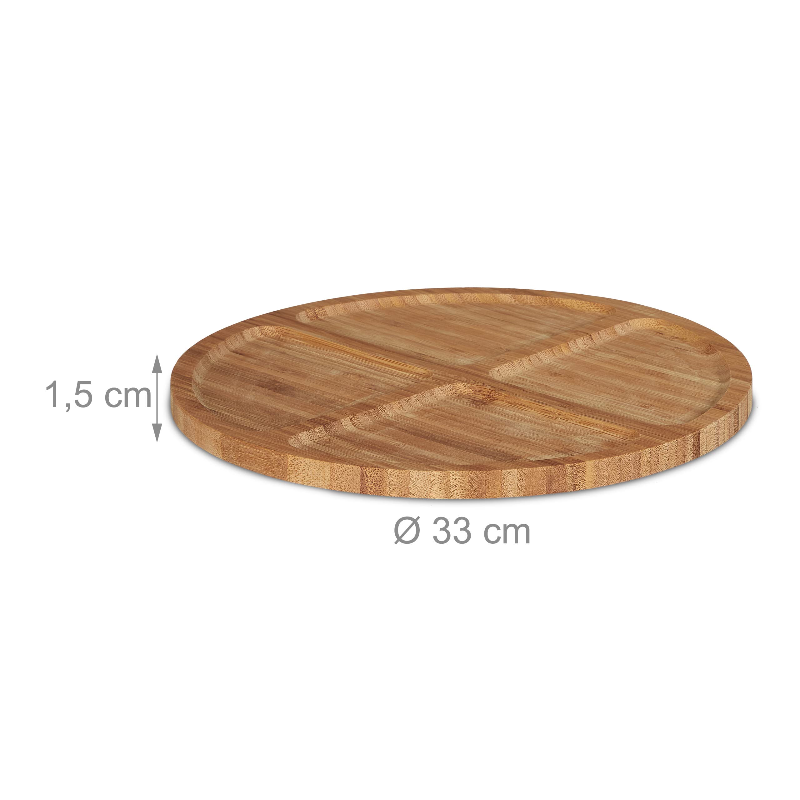 Relaxdays serveerplank, rond, snackplank met onderverdeling, 33 cm, hapjesplank voor gebak & kaas, borrelplank, natuur