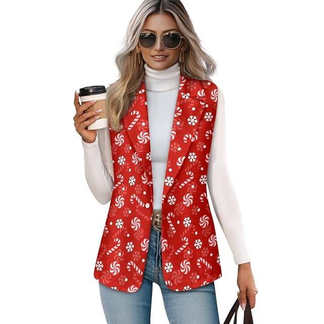 Womens Sleeveless Blazers Vests Casual Loose Fit Lapel Single Button Lightweight Jackets Size S-5XL