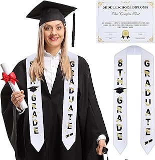 Geyoga 2 Pack 8th Grade Graduation Stole Sash and Middle School Diploma Certificate Class of 2025 Middle School Graduation Decorations for 8th Grade Ceremony Party Supplies