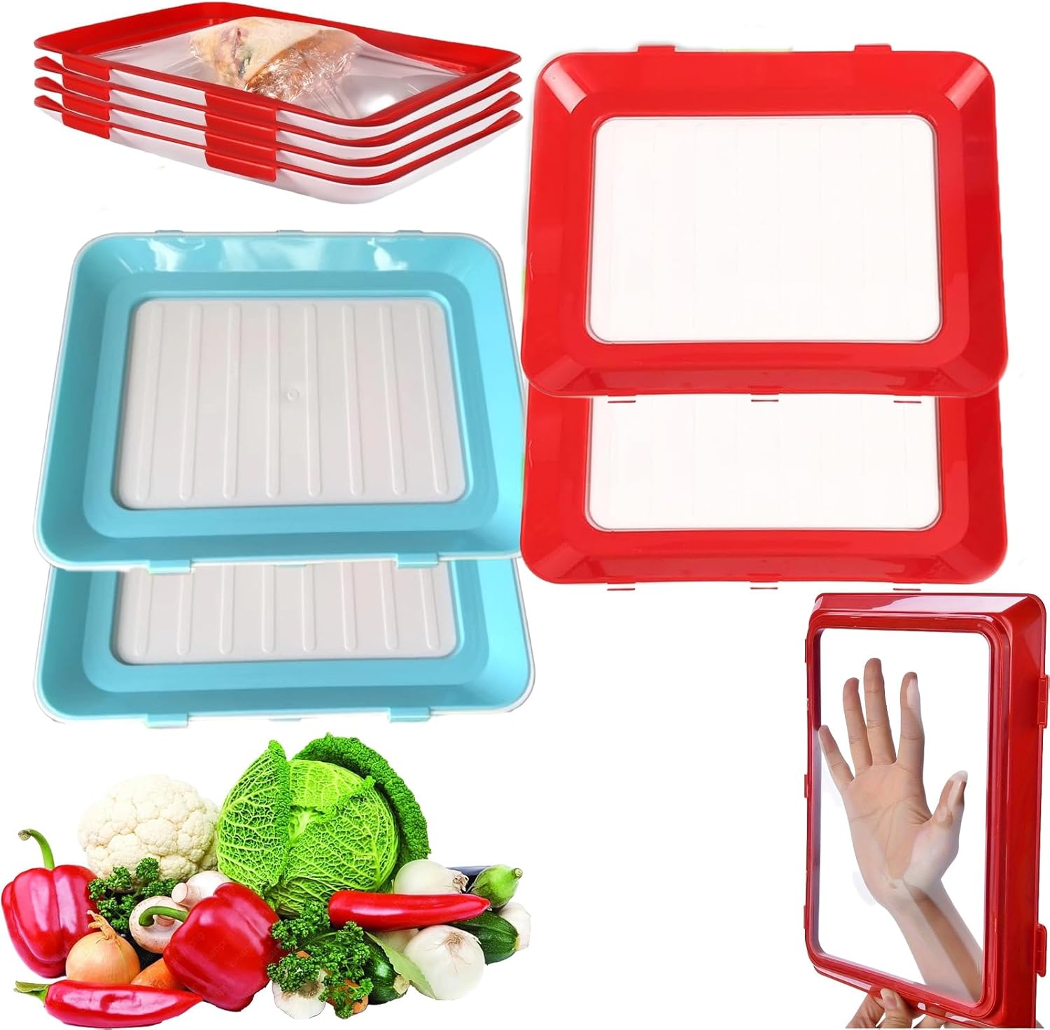 Reversible Lid Food Storage Containers, Food Plastic Preservation Tray, Latest Stackable Foods Trays with Stretch Cover for Various Foods