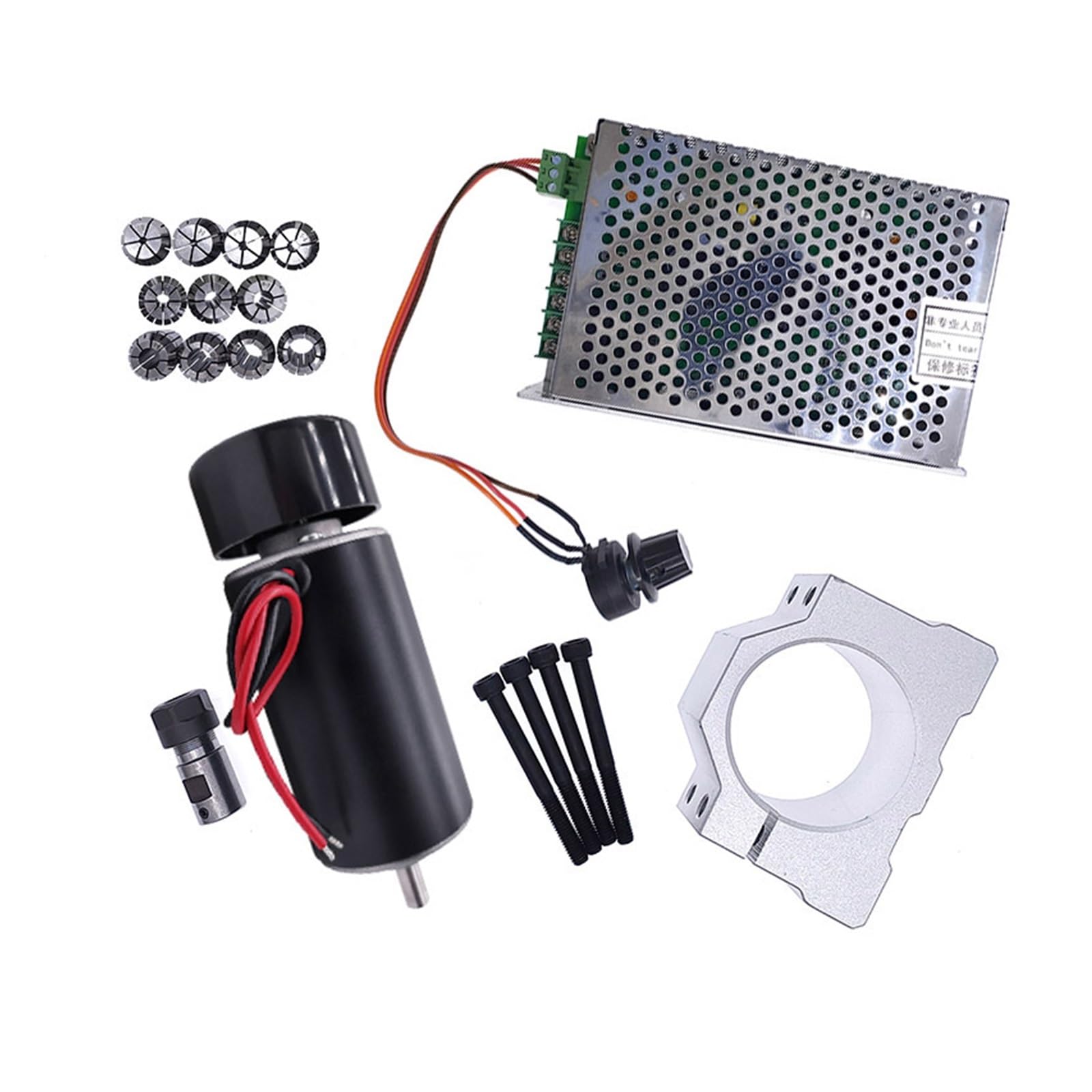 Motor de husillo CNC, Juego de husillo de CC de 300W y 48V, fuente de alimentación ajustable del regulador de velocidad de 0~60VDC for máquina de grabado Para fresadora CNC(48V 300W 4)