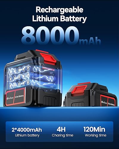 Miniatura 4 de DocSmart Mini Motosierra Inalámbrica, Sierra Eléctrica de Cadena de 8 y 6 pulgadas con 2 Baterías de 4000mAh, Sierra de Mano Alimentada por Batería