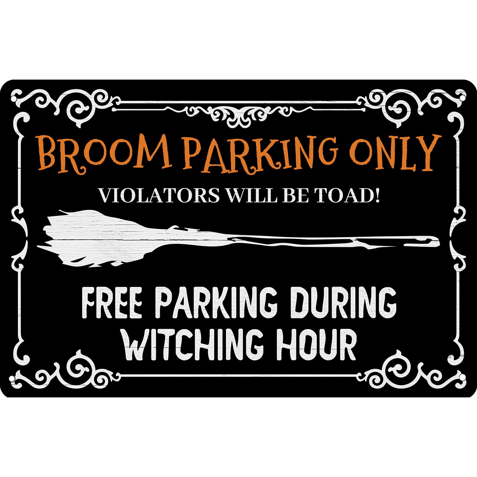 SMAZDFXX Halloween Party Decor Broom Parking Vintage Metal Tin Sign Funny Witch Halloween for Home Indoor Outdoor Bar Coffee Retro Wall Decor 8"x12"