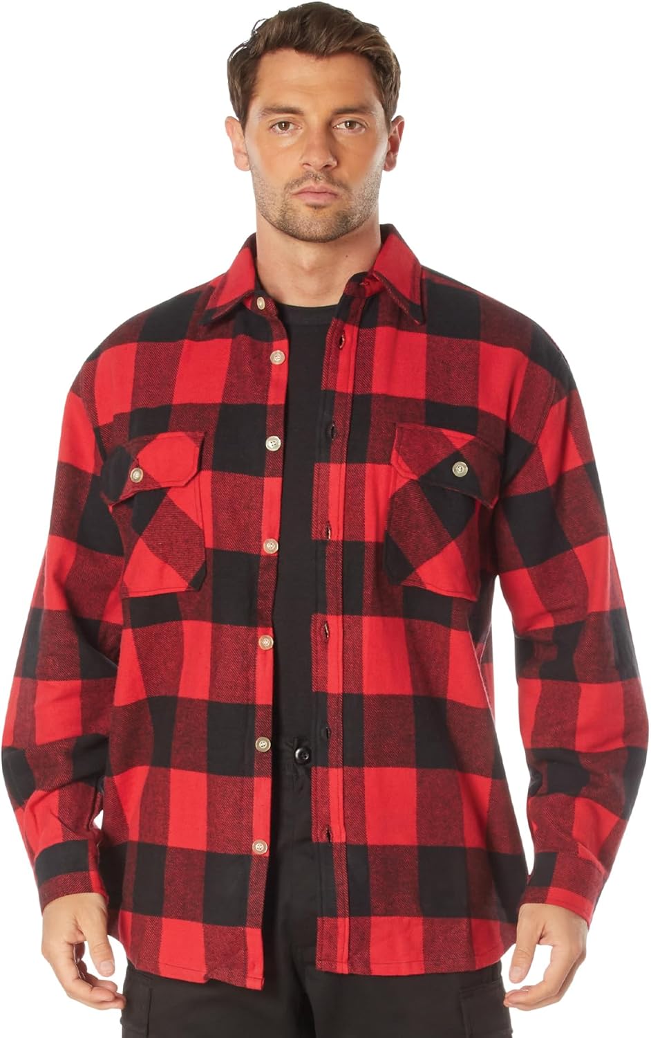 Rothco Buffalo Plaid Flannel Long Sleeve Shirt – Casual Button-Down with Heavyweight 8-oz Cotton Material