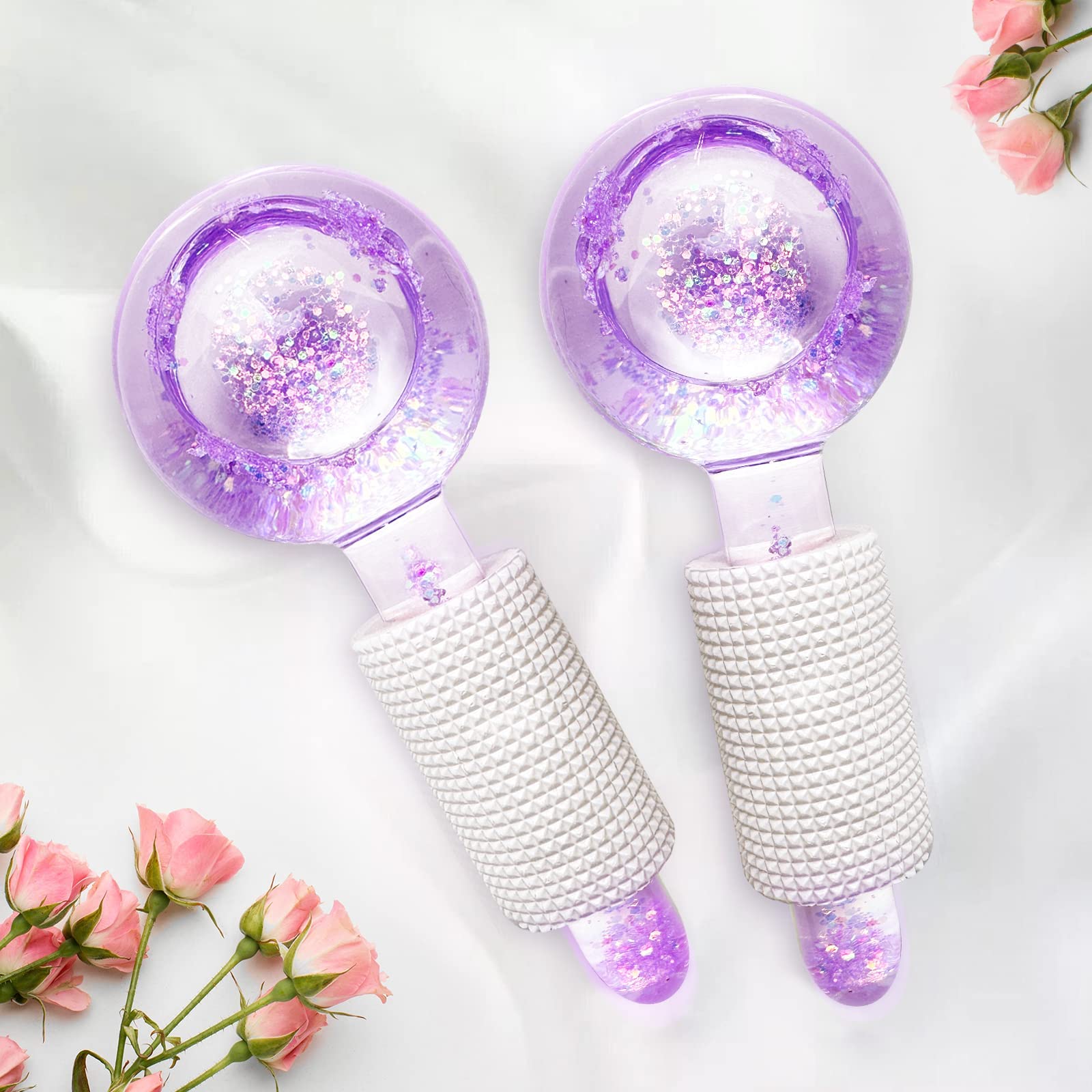 KASTWAVE Ice Roller Globes, Ice Race Massager, Facial Roller Cold Skin Massagers Crystal Glass Ball for Redness Soothing Face Wrinkle Remover Beauty Care Tool 2PCS (Purple)