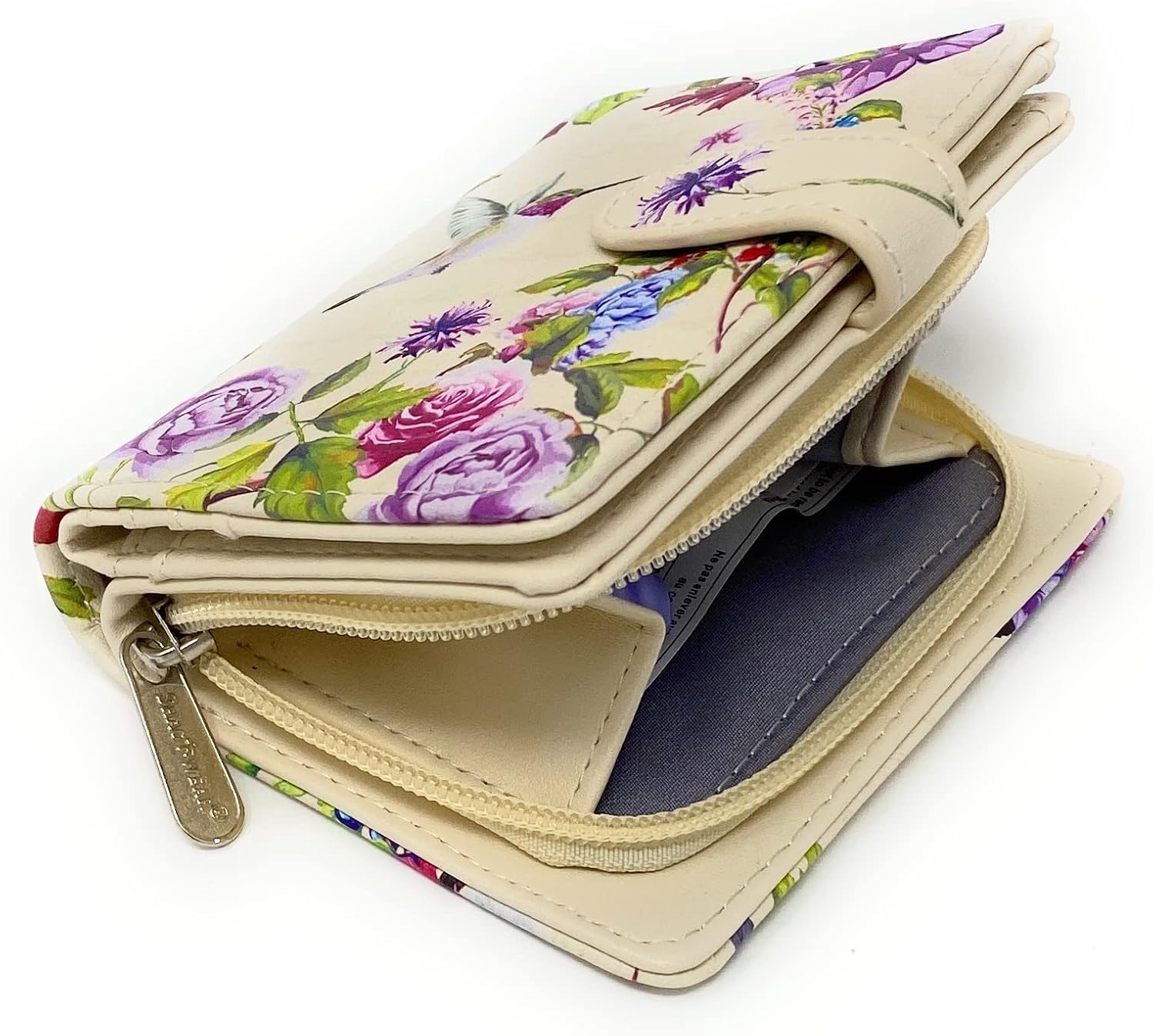 Shag Wear Vintage Hummingbird Small Wallet for Women and Teen Girls Vegan Faux Leather Beige 4.5" - Image 3