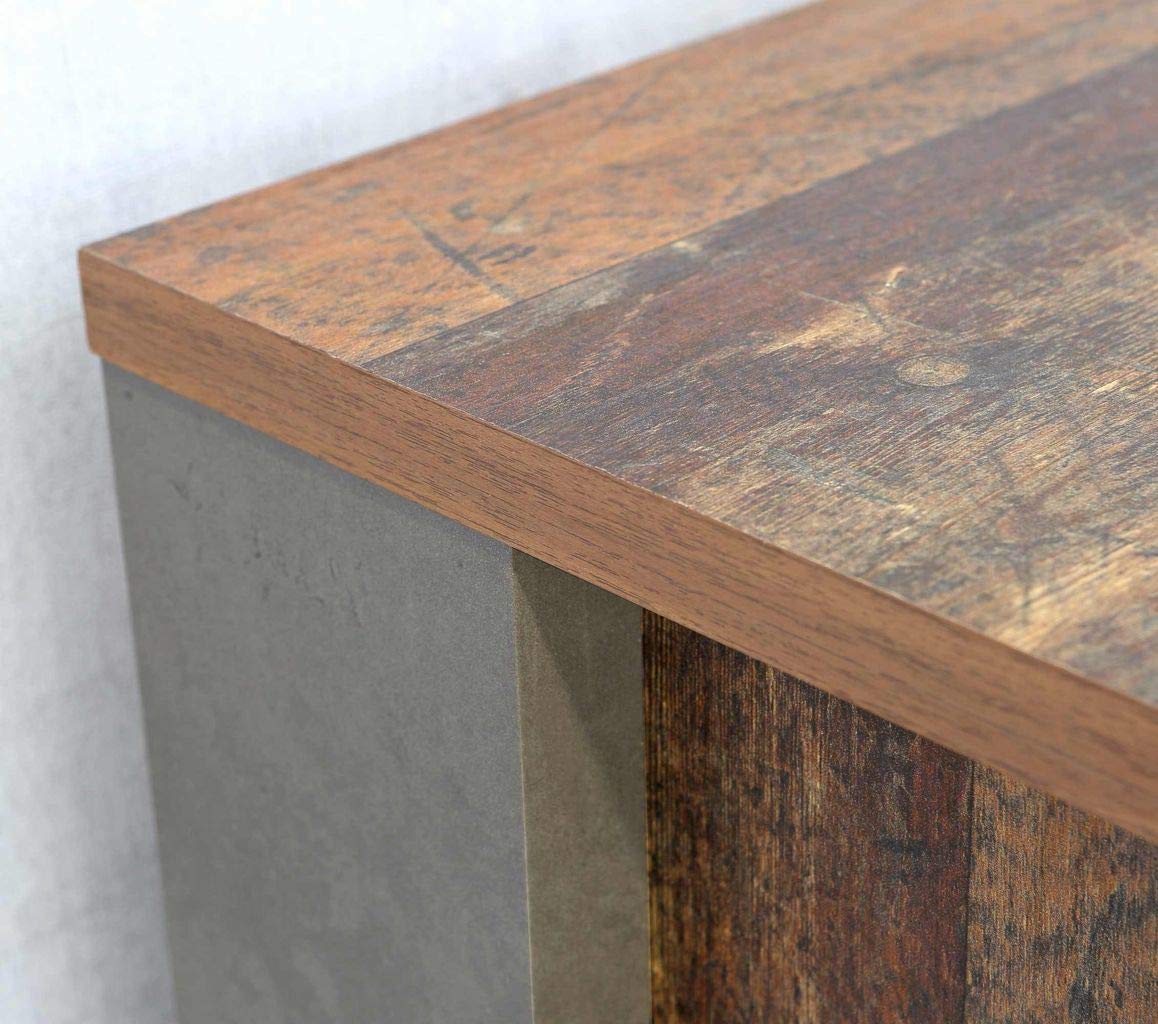 FORTE Clif Highboardvitrine mit 3 Türen unf 2 Glastüren, Holzwerkstoff, Old –Wood Vintage/ Betonoptik Dunkelgrau, 151,3 x 125,4 x 41,5 cm