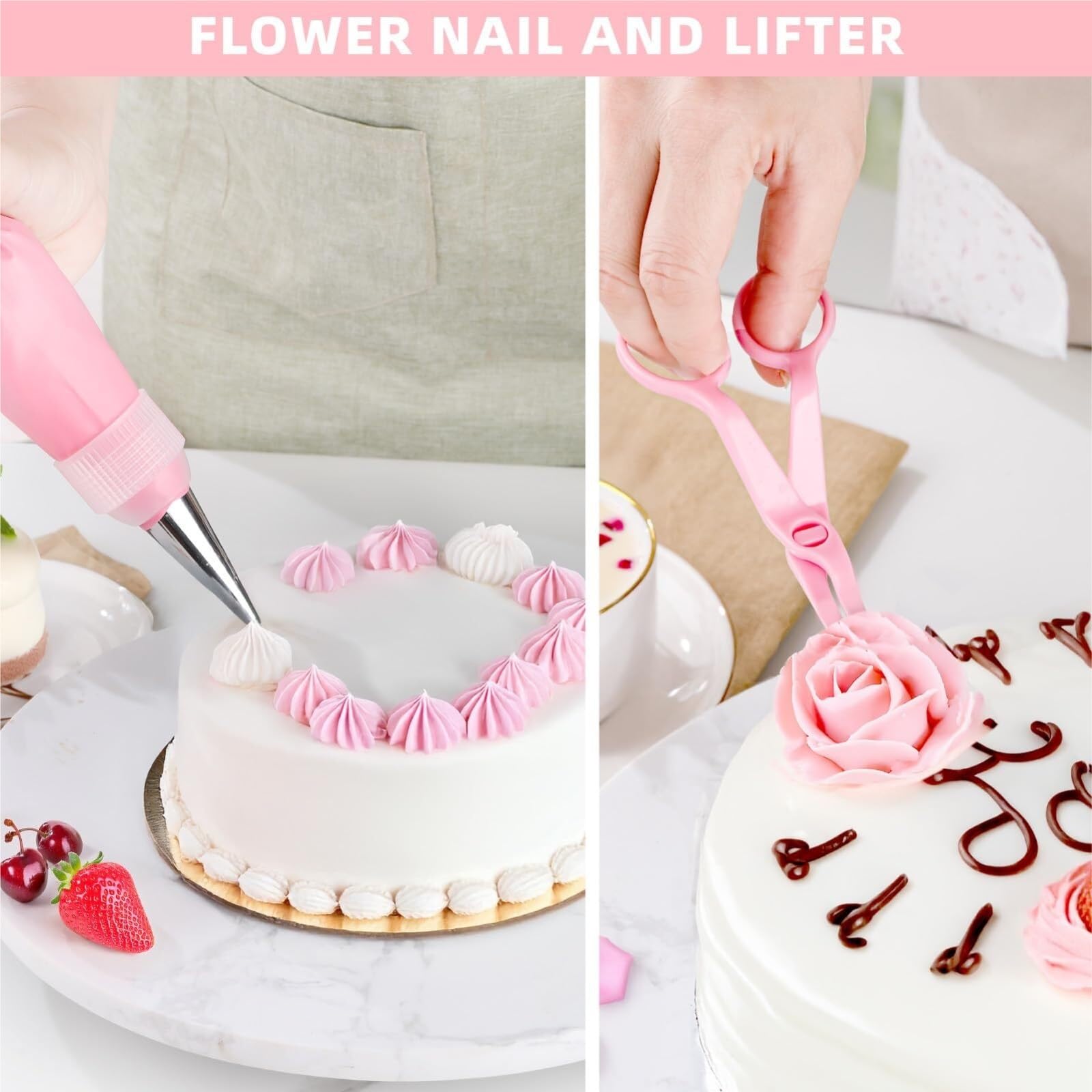 spritztülle Werkzeugset for Kuchendekoration, 138-teilig, Backzubehör inklusive Spritzbeutel und Spitzen-Set, Spritztüllen-Set, Pink tüllen(Pink (138 PCS))