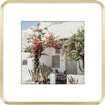 Golden State Art 12x12 Aluminum Picture Frame Gold - With Round Corners - With Mat for 8x8 Photo or Without Mat for 12x12 Photo - Real Glass - Matte Design - Home Decor for Wall Display