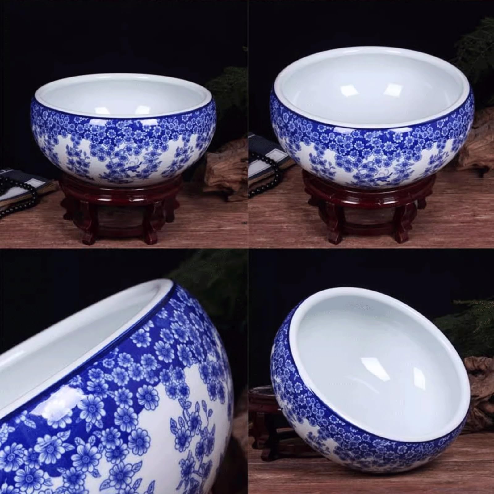 Doniczka Doniczka hydroponiczna do roślin sukulentowych, ceramiczna doniczka Jingdezhen z motywem lotosu, doniczka z podstawką, niebiesko-biała porcelana, dekoracyjne akwarium Balkonowego(50x23cm)