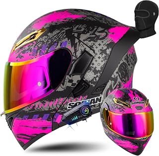 FMVSS 218 DOT Approved Dual Visor Bluetooth Motorcycle Full-Face Helmet | Flip-Up Modular Motorbike Helmets with Microphone Adult Street Bike Moped Chopper Cruiser Helmet for Men Women