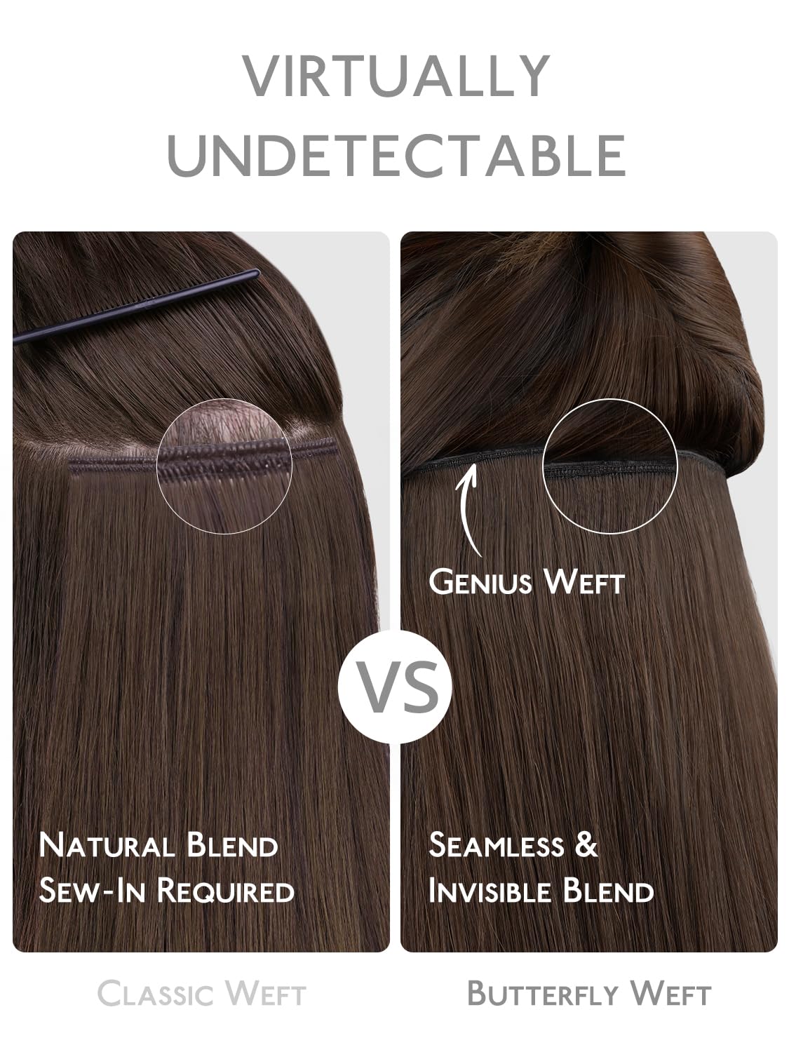 WENNALIFE Double Genius Butterfly Weft Hair Extensions Human Hair 14 Inch 80g Chocolate Brown Genius Sew in Hair Extensions Real Human Hair Add Volume and Length Invisible Reusable Straight Extensions